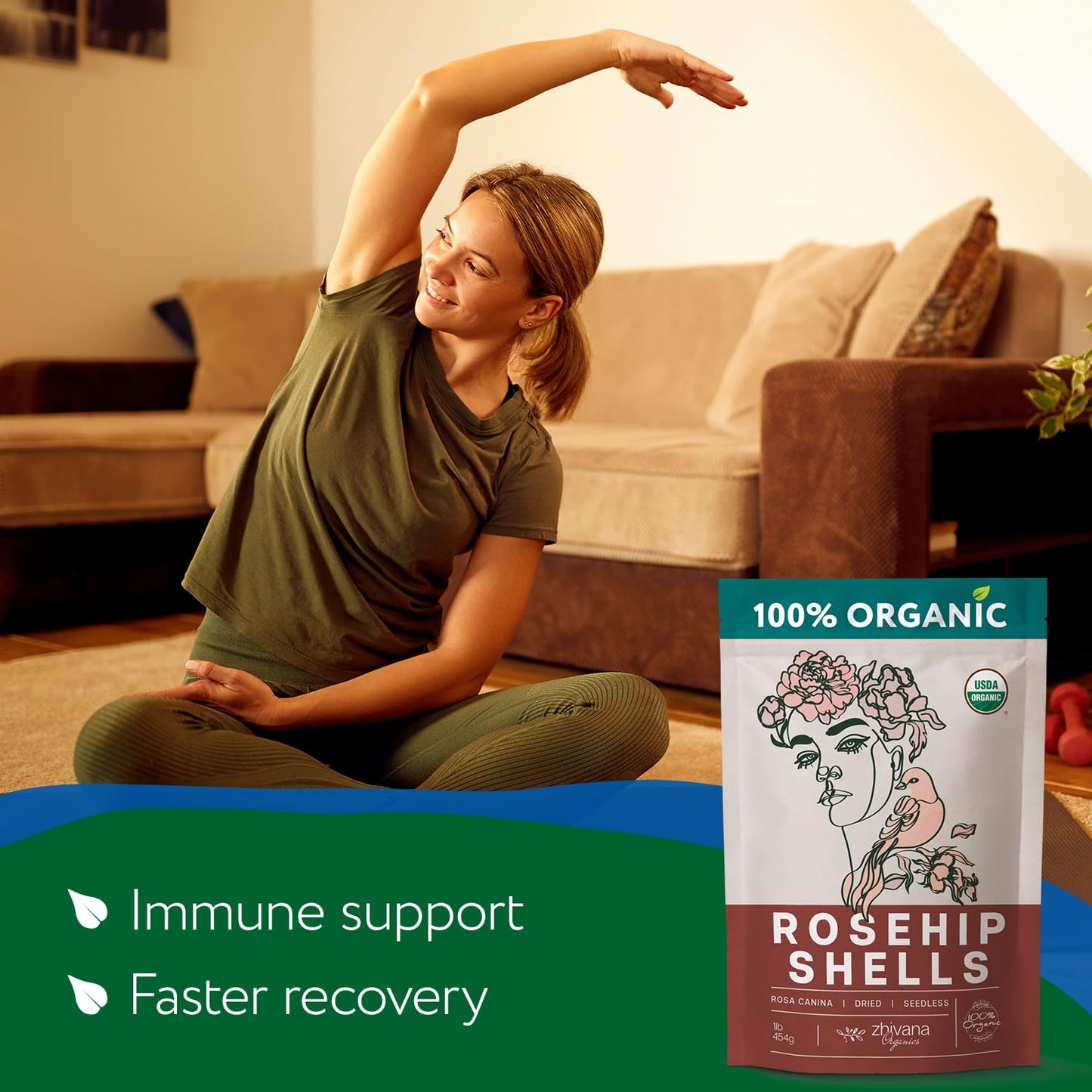 Rosehip Tea Organic (8oz.) – Dried Rose Hip Fruit Whole – Source of Vitamin C from Food