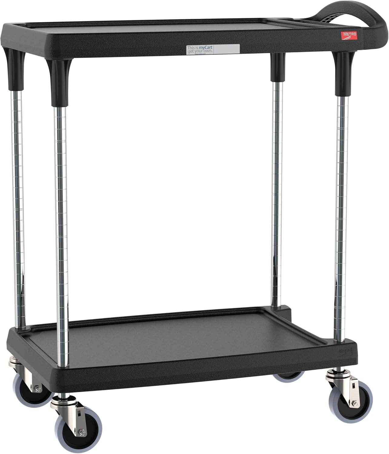 Metro myCart Plus Utility Cart - Choose-Your-Height Adjustable Heavy Duty Rolling Cart for Home, Commercial and Industrial Use - 2-Shelf, 300 lbs Capacity - 18.3" W x 31.5" L x 35.5-39.5" H - Black