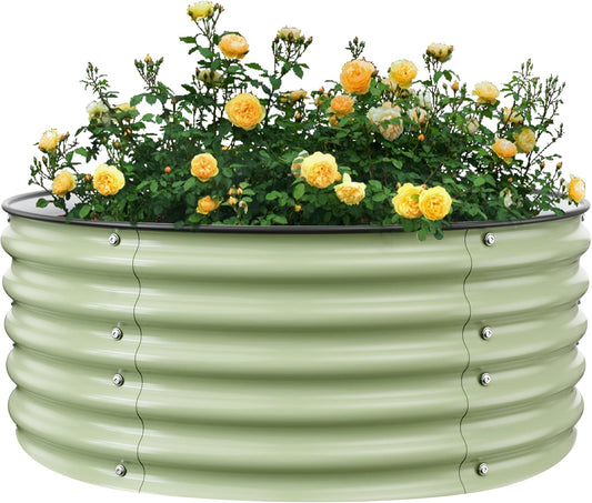 Round Raised Garden Bed Kit, 3.5x3.5x1.4Ft Outdoor Zinc-Aluminum-Magnesium Metal Flower Beds Stainless Steel Patio Ground Planter for Planting Vegetables (Light Green)