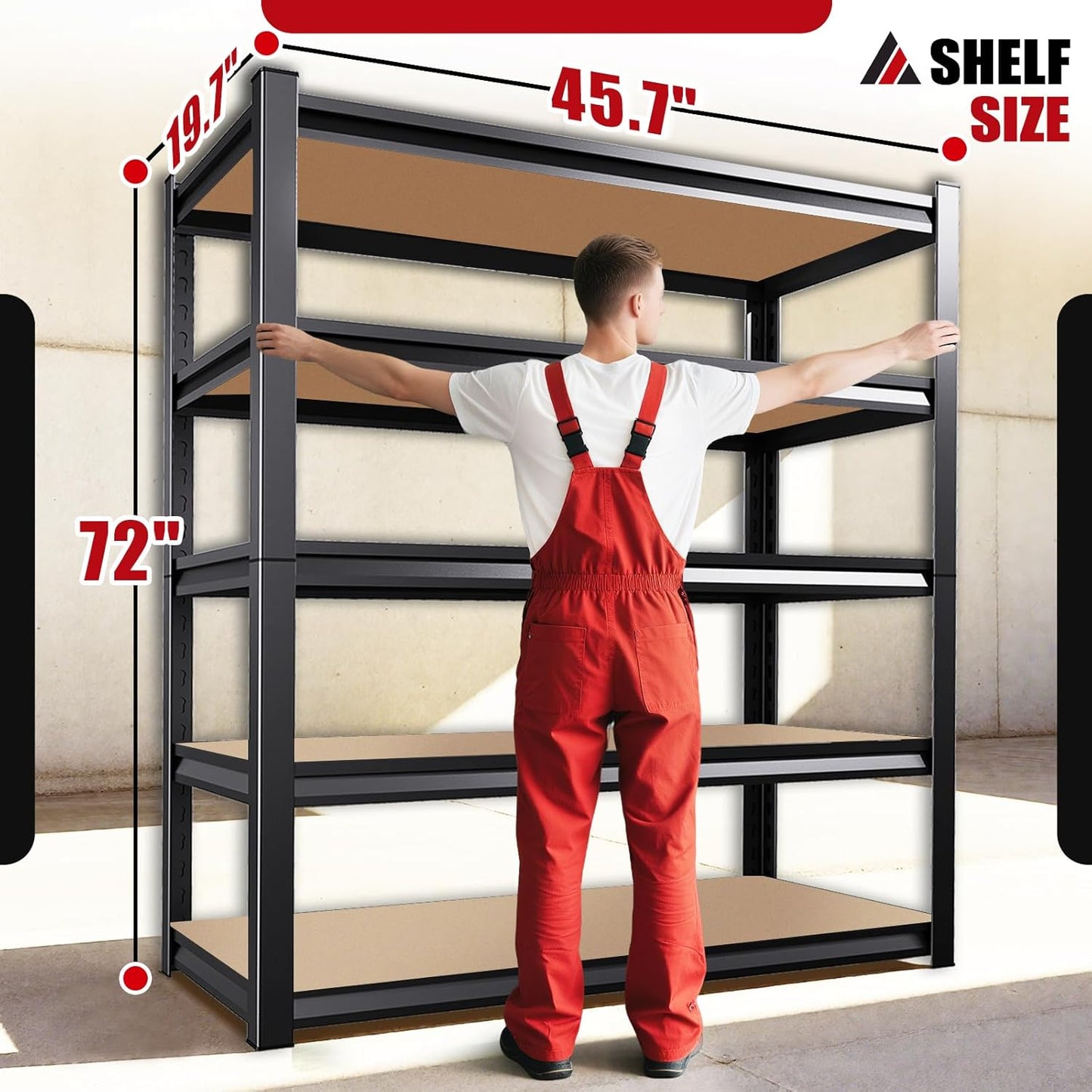 72''H*46''W Garage Shelving, 2500LBS Heavy Duty Shelvings, Adjustable Garag Storage Shelves, 5 Tier Metal Shelving Unit Wood Storage System Utility Storage Rack for Industrial, Warehouse, Basement