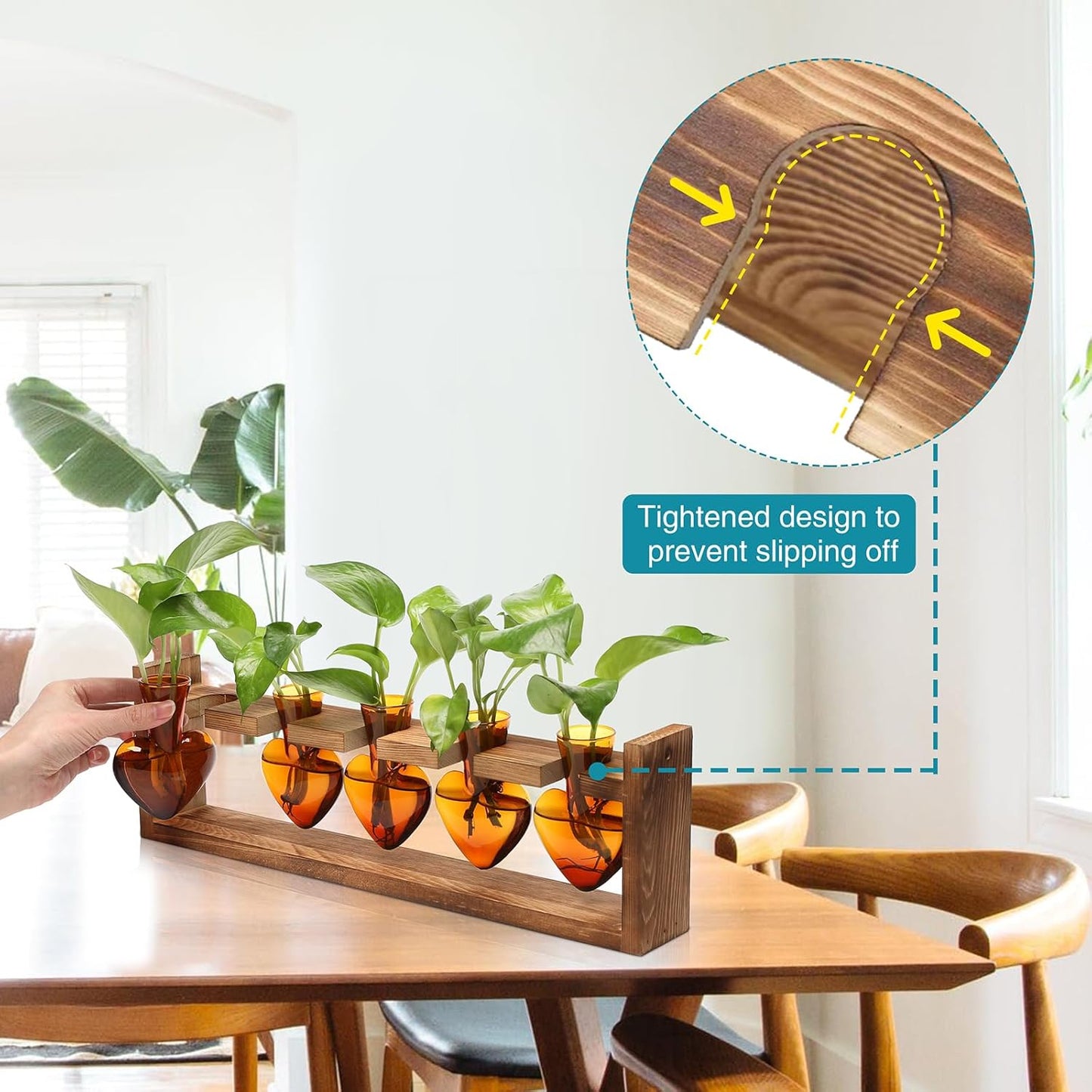 Plant Terrarium Hanging Propagation Stations Gift for Women Air Plants Holder with Wooden Stand Heart Glass