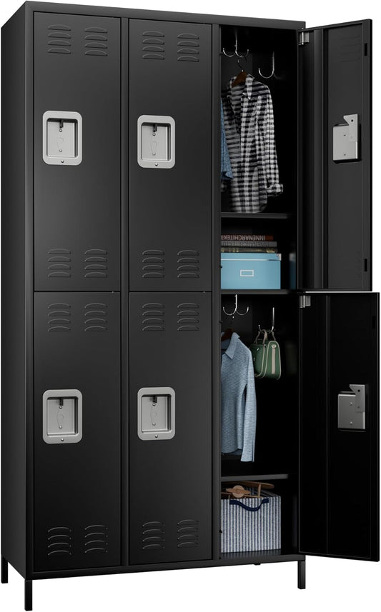 METAN Metal Locker for School Office Gym Bedroom,6 Doors Steel Storage Locker Cabinet for Employees,Industrial Storage Locker with 1 Shelves,Assembly Required (6 Door-Black)