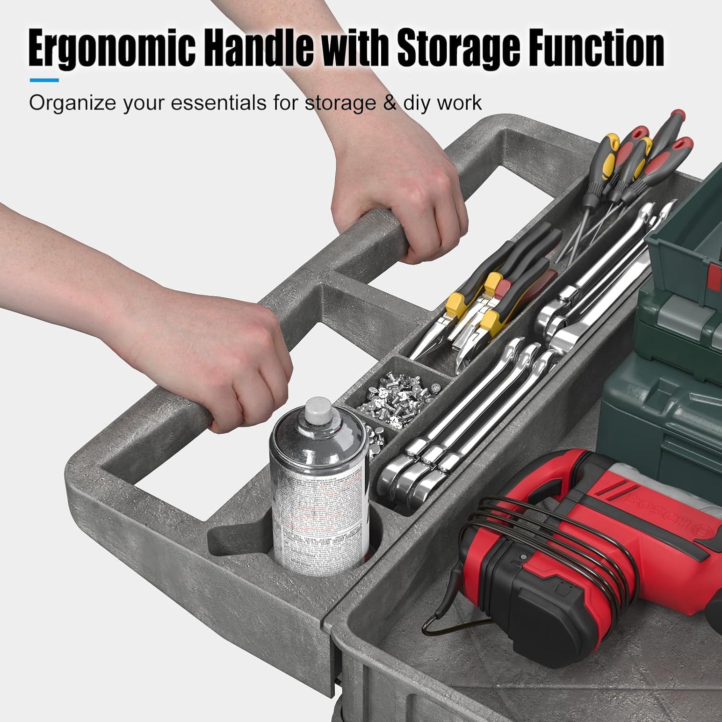 Heavy Duty Rolling Utility Cart with Wheels 2-Tier Utility Plastic Service Work Cart for Shop, Garage, Warehouse, Maintenance 550 lbs