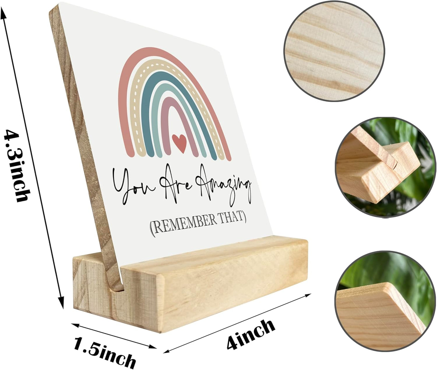 Primitive Wooden Sign, You are Amazing Remember That, Desk Plaque with Wooden Stand 4 x 4.3 inches, Rustic Home Decor, Farmhouse Sign, Inspirational Quotes Gifts for Friend Family, Cheer Up Gift B