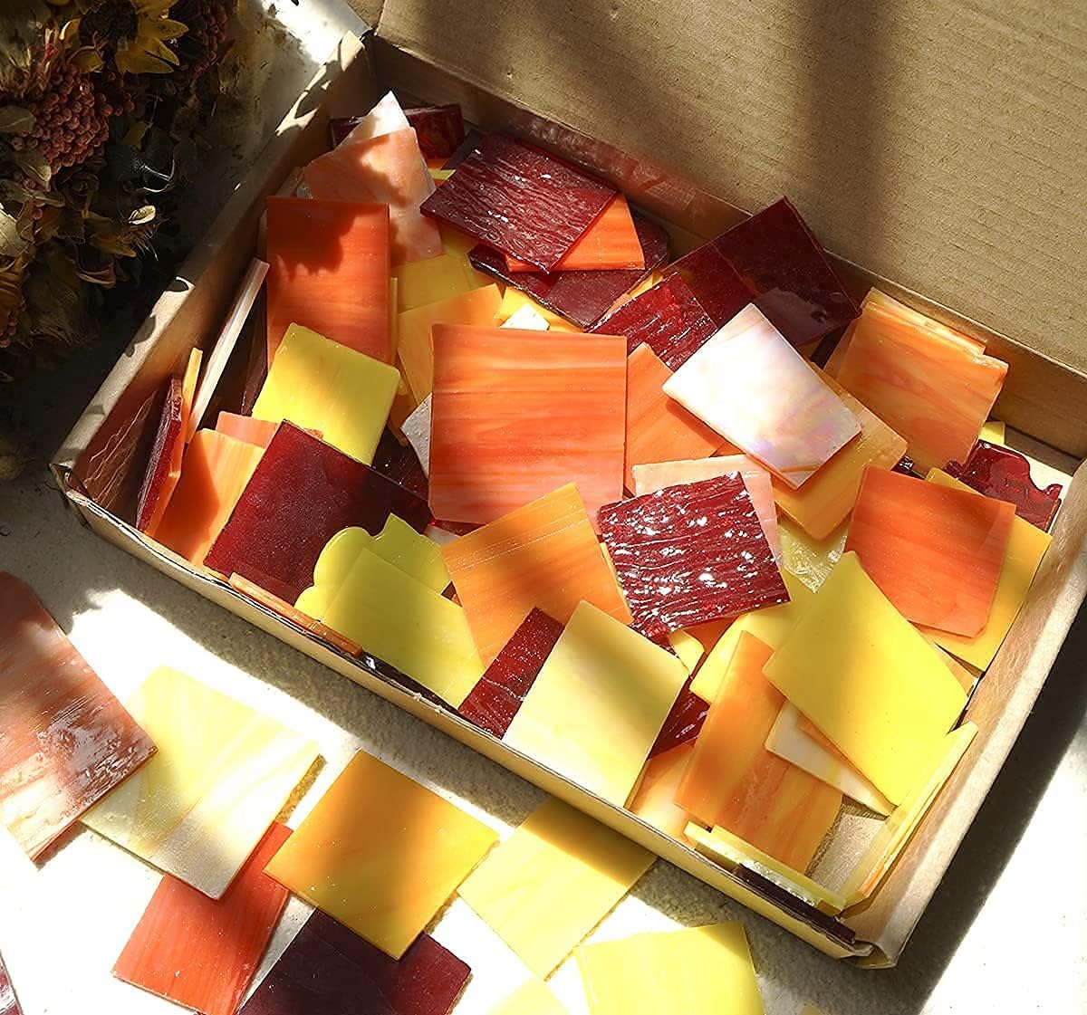 Lanyani Stained Glass Sheets Pieces, Glass Mosaics Tiles for Artwork and Crafts Art Projects, 35oz Value Pack, Flame