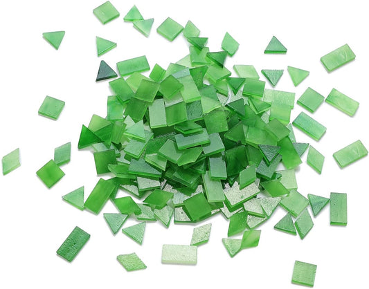 Lanyani 200 Pieces Glass Mosaic Tiles for Crafts,4 Shapes Mixed Colorful Tiffany Stained Glass Pieces,Square/Rectangle/Diamond/Triangle,Leaf Green