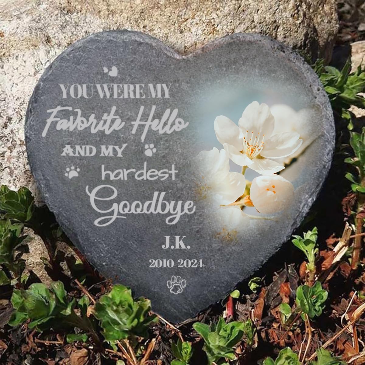 Personalized Photo Garden Stones Customized with 10 Templates Name Date, Custom Heart Shaped Memorial Stones Cemetery Stones 8x8 for Loss of Lover,Memorial Gifts and Special Day Gifts