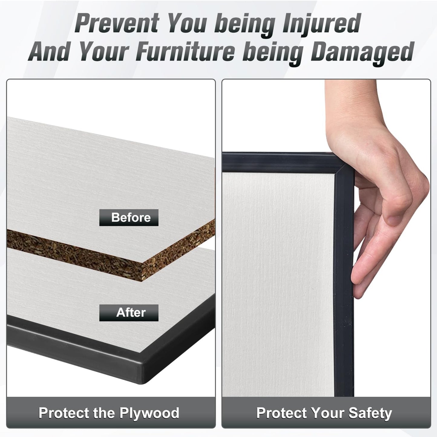 Rubber Edge Trim, 1-3/4 inch Wide U Channel Edge Trim, Big Size U Shaped Trim, Self Adhesive Edge Banding for Plywood, Woods, Doors, Shelf, Cabinet, Countertop, Length 20Ft, Black Gloss Finish