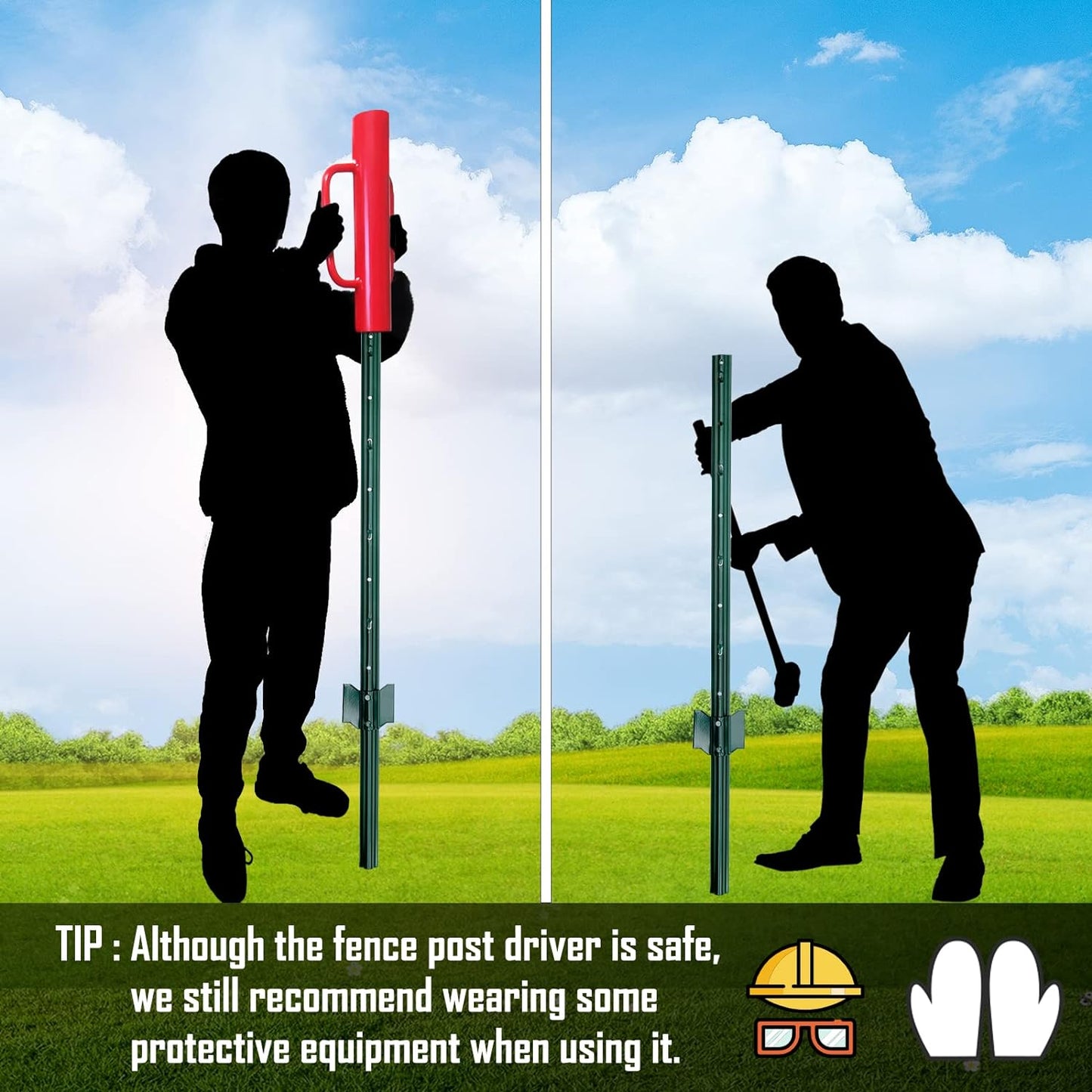 Gtongoko 12LB T Post Driver with Handles Heavy Duty Fence Post Driver Post Pounder for T-Posts，U Channel，Metal Post and Sign Post Pole Driver Tool,17 Inch Red