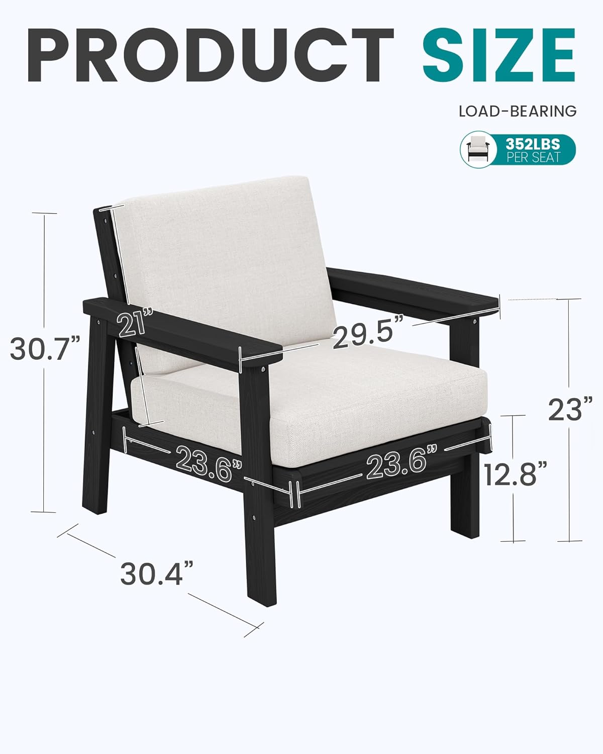 SERWALL HDPE Outdoor Couch Set of 2, All-Weather Wood-Like Outdoor Patio Furniture Set, Black Outdoor Sofa Chairs with Khaki Cushions