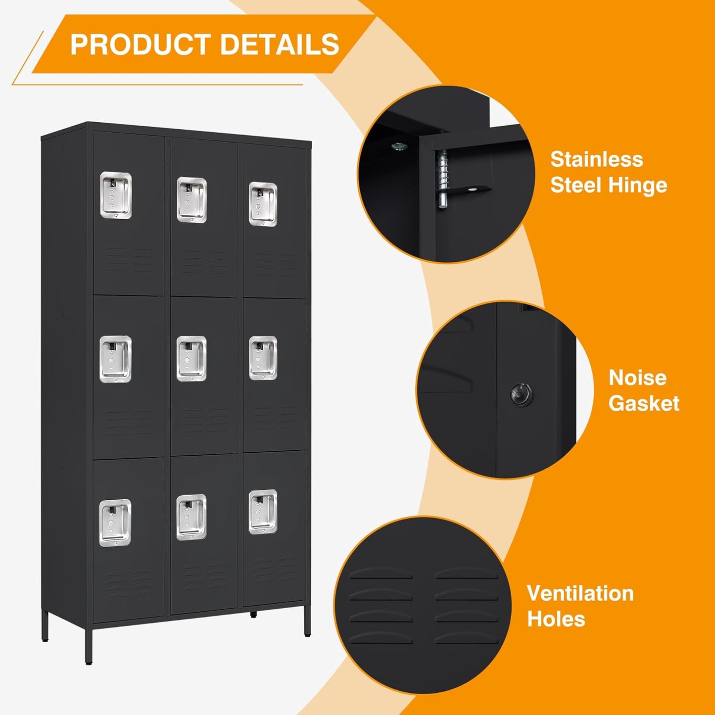 Letaya Metal Lockers for Employees-9 Door Storage Locker with Shelves and Lockable Steel Cabinet for School,Gym,Office,Staff(Black, 9 Door)