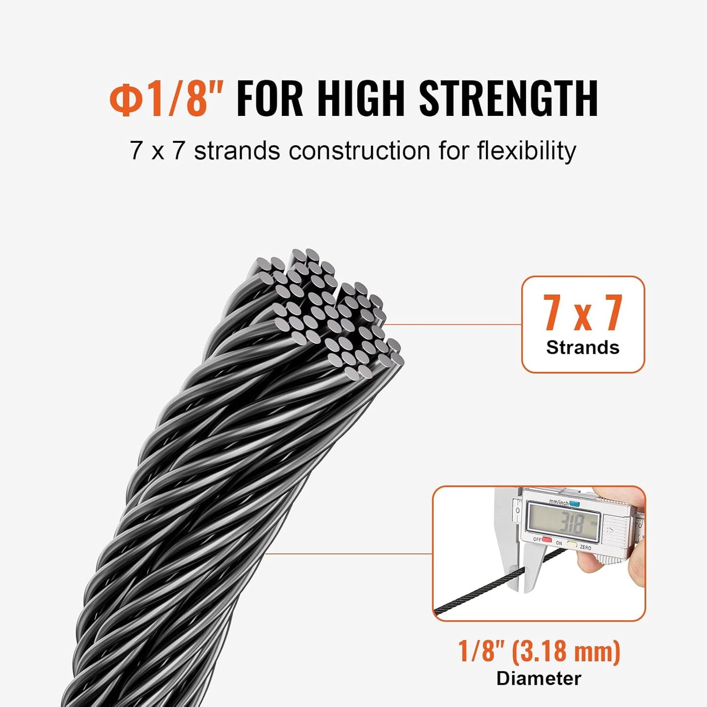 VEVOR 1/8 Black Stainless Steel Cable, 500 FT 316 Black Cable Railing Kit, Cable Railing System Wire Rope with Cutter & Gloves, 7x7 Strands Core Marine Aircraft Cable for Handrail Stair Deck Fence