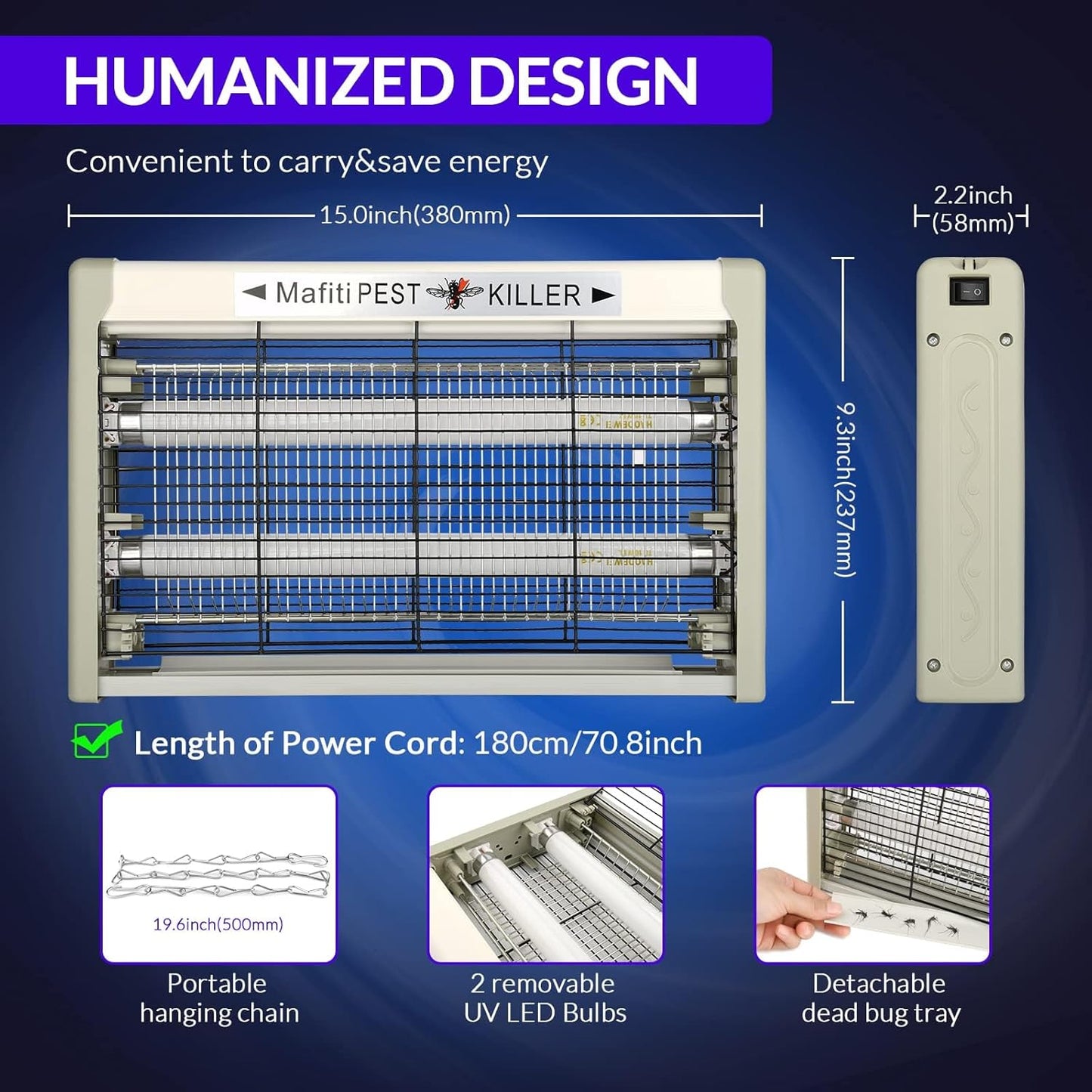 mafiti Electric Bug Zapper, Powerful 20w Fly Zapper Traps Indoor Electric Mosquito Zapper Fly Killer Gnats Fruit Trap for Home Restaurants Kitchen Garden 2Pack