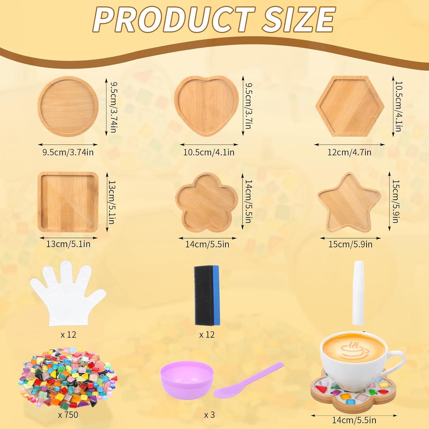 12 Sets DIY Glass Mosaic Tiles for Crafts Mixed Color Mosaic Kits with Wooden Coaster for Adults Handmade Coasters Making Set for Coaster Handmade Home Decoration Gifts