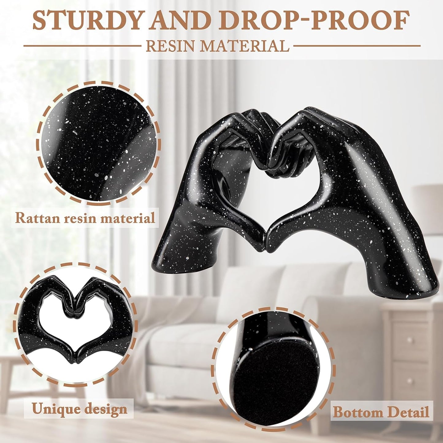 Valentines Day Gifts for Him, Heart Hands Sculpture, Heart Hands, Valentines Day Decorations, Black Room Decor for Living Room Bedroom Bookshelf, Black