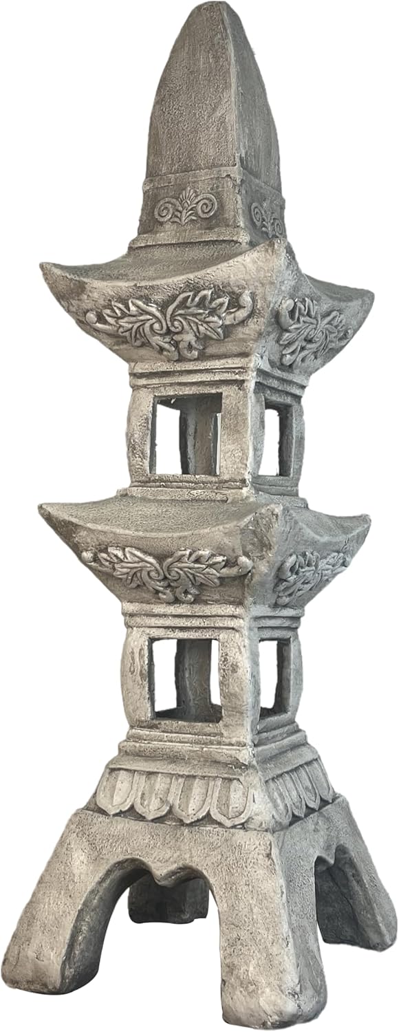 35.5’’High Asian Zen Pagoda Magnesium Oxide Tall Lantern Statue Outdoor Sculpture for Garden Backyard Decor Pagoda Statue Miniature Tower Lantern Landscape Garden Decoration
