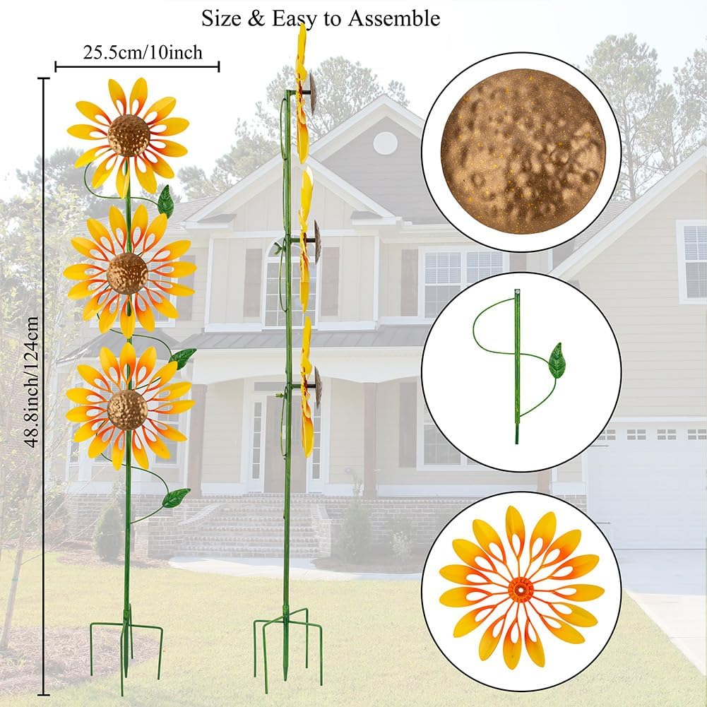 Stargarden Wind Spinners Outdoor, Sunflower Wind Spinner, Kinetic Metal Pinwheels Decorative Windmills for Yard, Lawn, Garden Decor