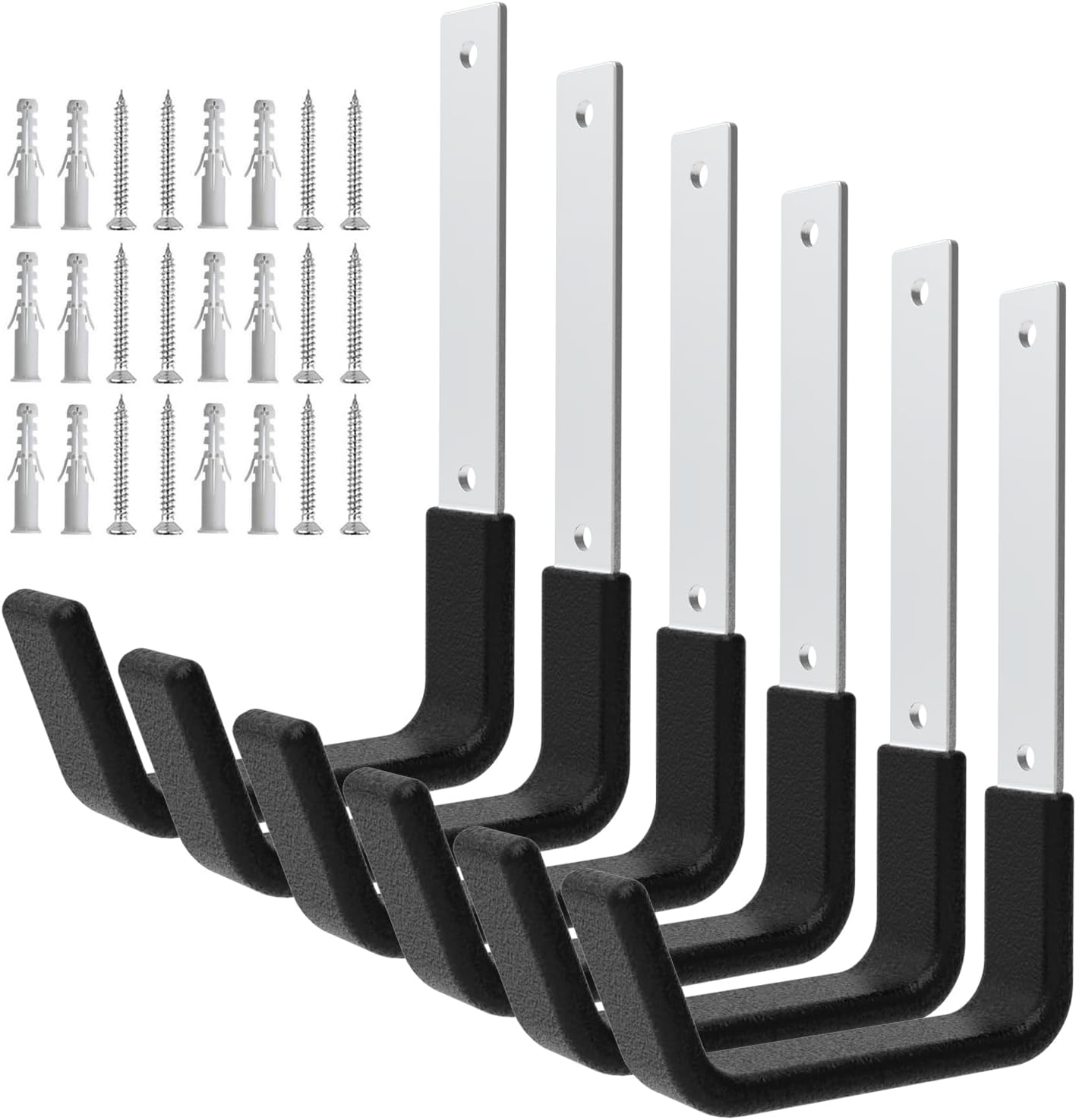 Heavy Duty Utility Hooks - Wall Mount, Hooks for Garage, Hose, Bike, Ladder, Leaf Blower Hanger (6 Medium)