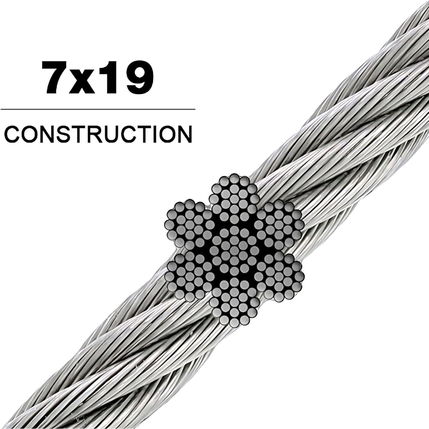 304 Stainless Steel Cable Wire Rope 3/8" 7x19-100 ft Coil for DIY Cable Decking Railing System, Marine Grade