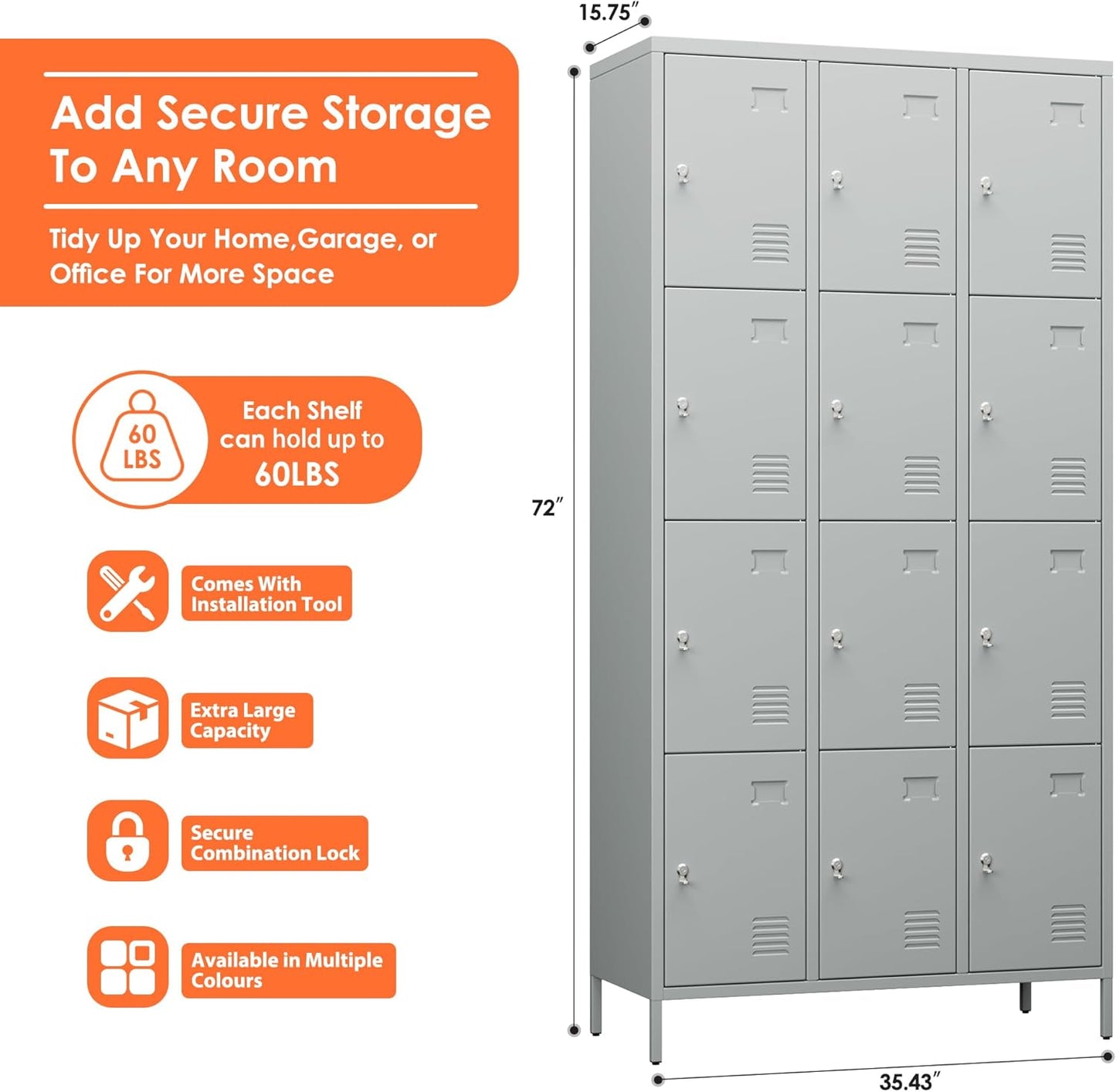 Aobabo 12 Doors Metal Storage Locker for Employees, Storage Locker with Name Card Slot for School Office Gym Bedroom, Light Grey, Assembly Required