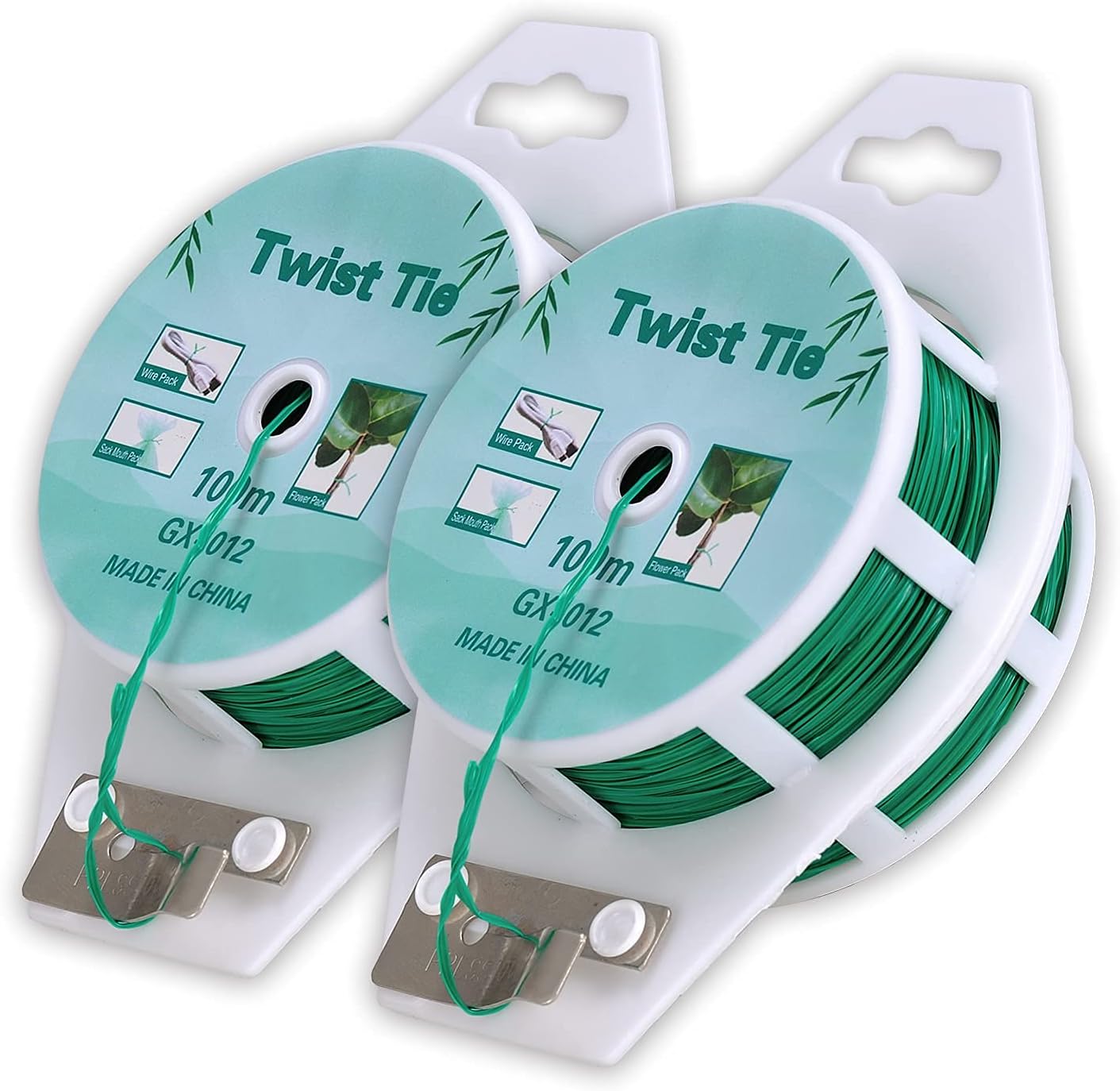 (2 Reels) Garden Wire, Twist Ties Heavy Duty with Cutter 328 Ft Multi-Function Green Coated Tape to Support Plant Tie Up Bags for Home Office (328 Feet / 100 m)