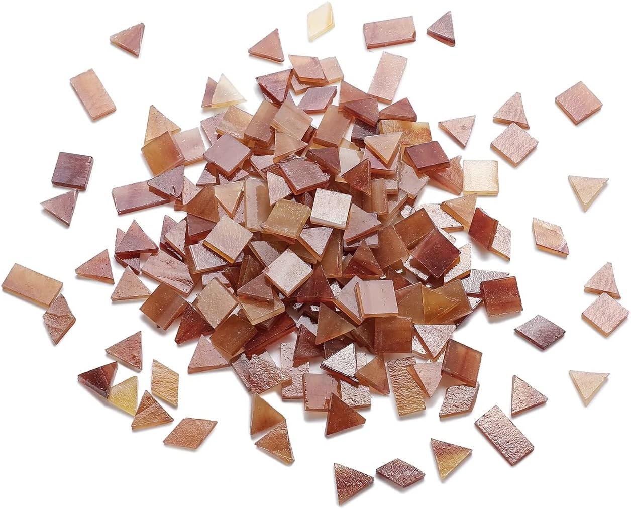 Lanyani Glass Mosaic Tiles for Art Crafts, 4 Shapes Mixed Colorful Tiles Tier, 200 Pieces, Square/Rectangle/Diamond/Triangle, Medium Brown
