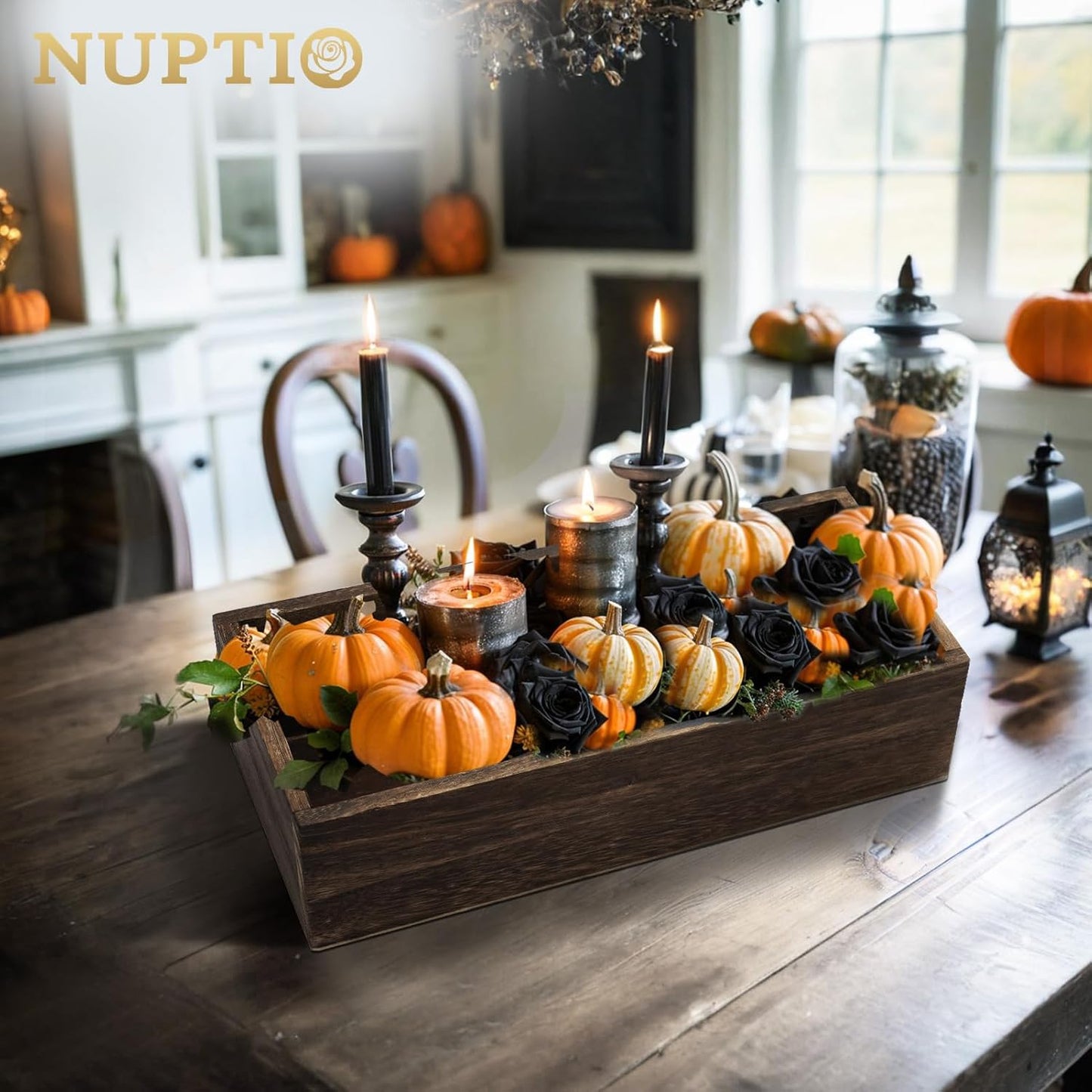 NUPTIO Wooden Box Centerpiece for Table: 6 Pcs 11.8" Long Wood Rectangle Box - Farmhouse Flower Box for Fall Wedding Dining Living Room Mantel Table Centerpiece Decor