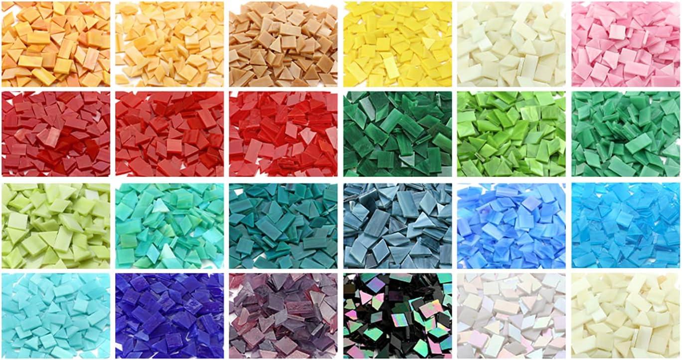 Lanyani 200 Mixed Color Glass Mosaic Tiles - 4 Shapes, Tiffany Stained Glass Pieces for Crafts, Robins Egg Blue