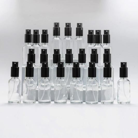 YIZHAO Clear Glass Spray Bottles 1oz, with Small Fine Mist Spray, Metal Cap, Refillable for Essential Oil,Travel,Cleaning,Perfume,Aromatherapy,Makeup – 24 Pcs