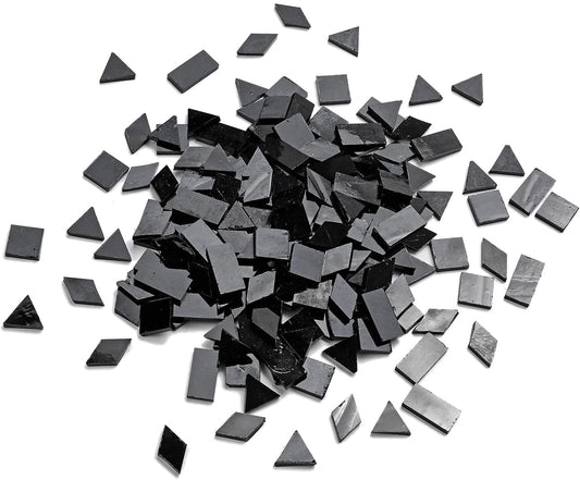 Multi-Color Options, Lanyani Glass Mosaic Tiles for Crafts,4 Shapes Mixed Colorful Glass Tiles Tiffany Stained Glass Pieces for Mosaic, 200 Pieces,Regular Black