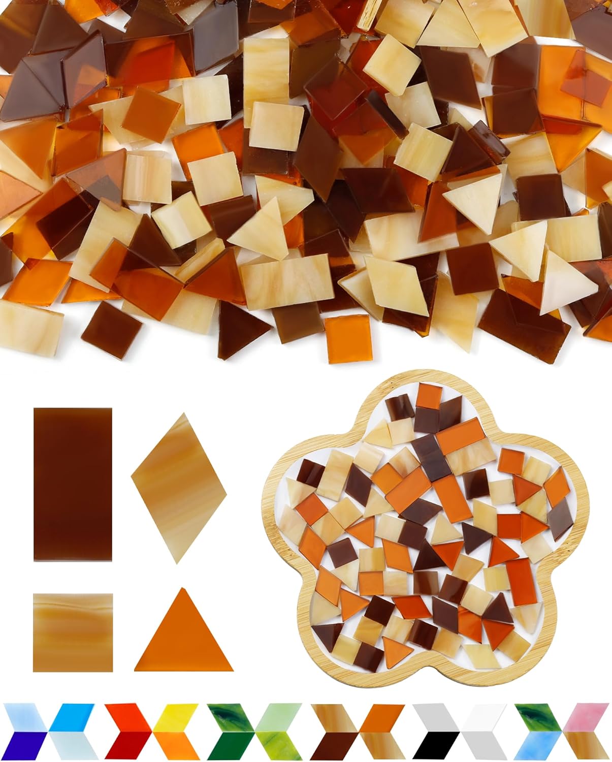 FIVEIZERO 260g Glass Mosaic Tiles for Crafts - 300 Pieces Tiny Mosaic Tile Kit, Irregular Pieces for DIY Craft Jewelry, Coaster Art & Mosaic Kits (Coffee)