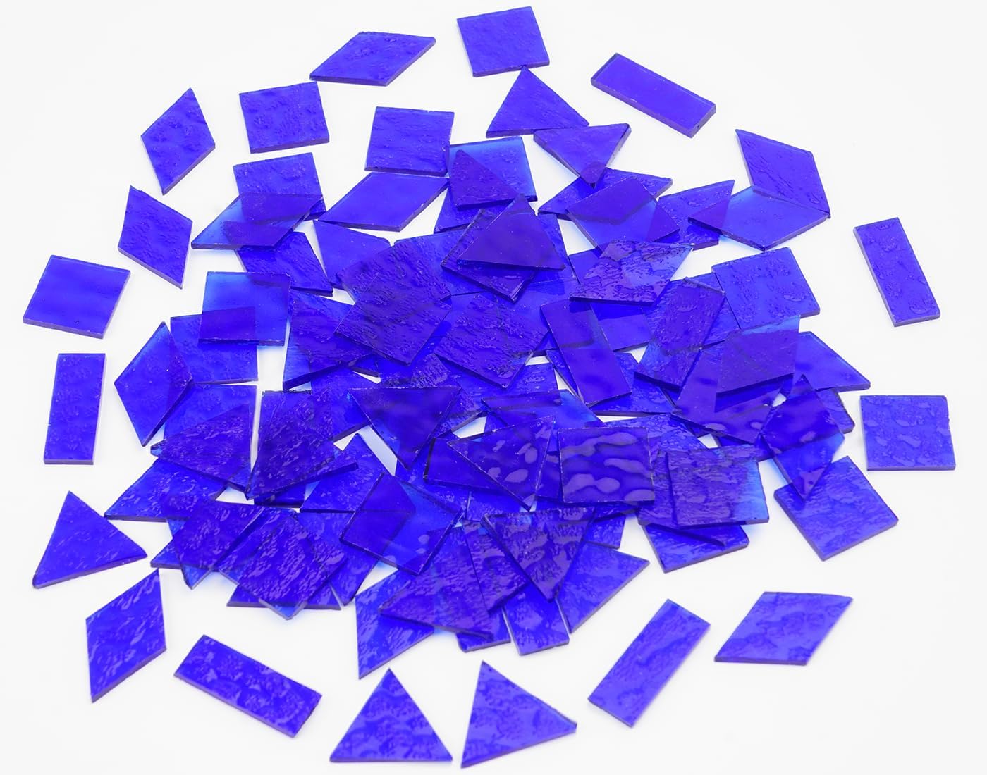 Large Size Textured Transparent Glass Tiles, 200g Mixed Shapes Stained Glass Pieces for DIY Mosaic Crafts, 70pcs for Bold Mosaic Projects, Turquoise Blue