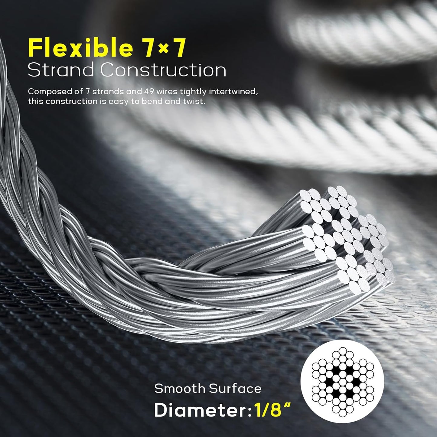 300FT 1/8" T316 Stainless Steel Cable, Wire Rope Aircraft Cable for Deck Cable Fence Railing Kit, and DIY Balustrades, 7x7 Strands Construction, Comes with a Cutter