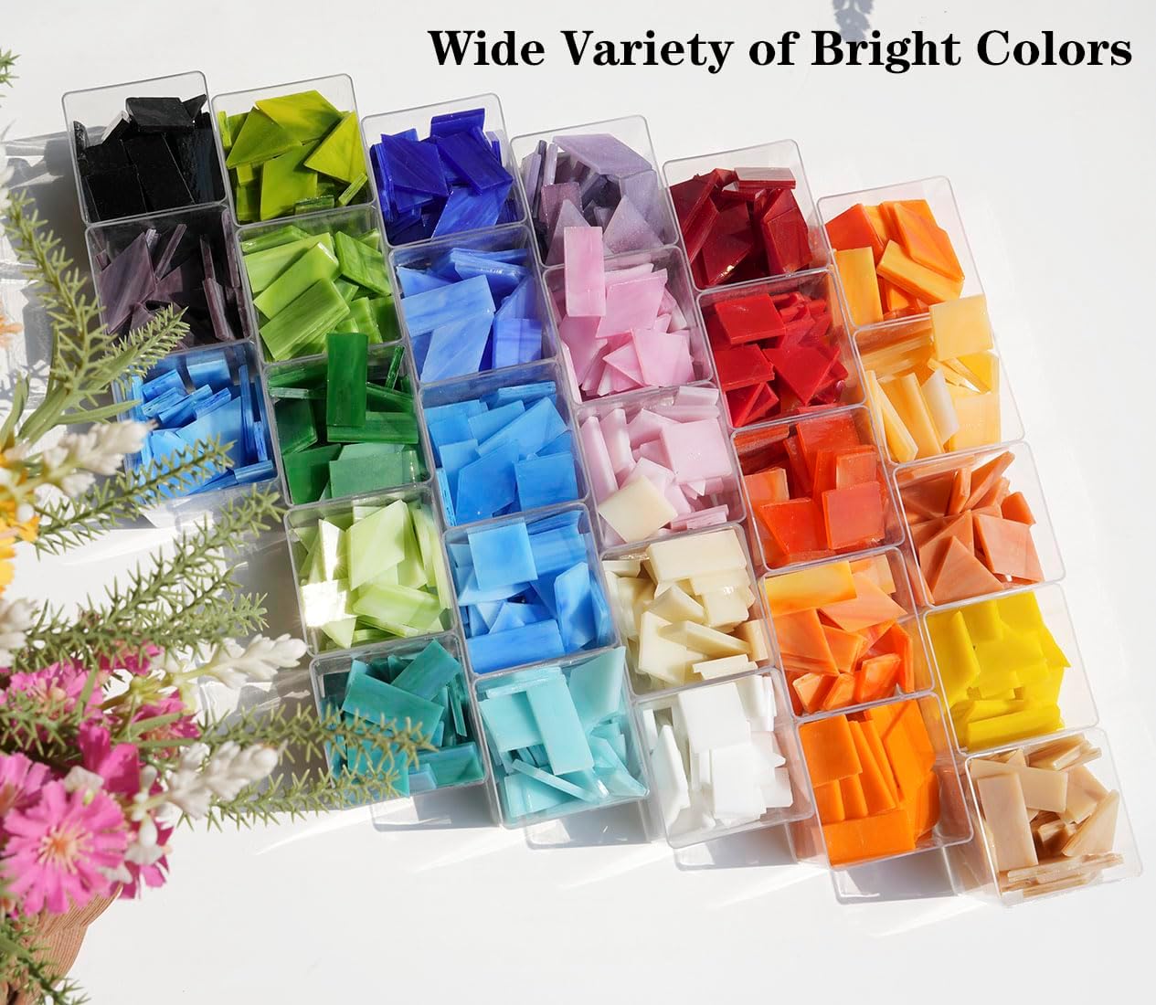 Lanyani 2.5lb Bulk Large Size Stained Glass Mosaic Tiles – 500 Pre-Cut Pieces in 4 Mixed Shapes, Vibrant Colors, Fade-Resistant Glass Tile for DIY Crafts, Indoor/Outdoor Art Projects