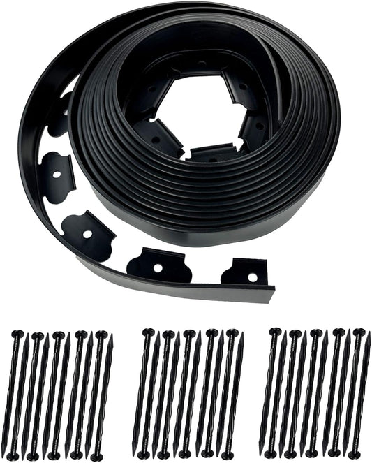 Hugeleaf Landscape Edging 2 Inch Tall, 30 Feet Garden Edging Border with 30pcs Stakes, Plastic Edging for Landscaping,Lawn,Flower Beds, Paver Edging (Black)