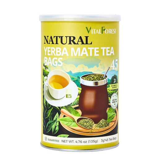 VitalForest 45 Yerba Mate Tea Bags, Unsmoked Yerba Mate from Rainforest, Energy Burst Yerba Tea Argentina, NO Dust, NO Stems, Rich In Antioxidants