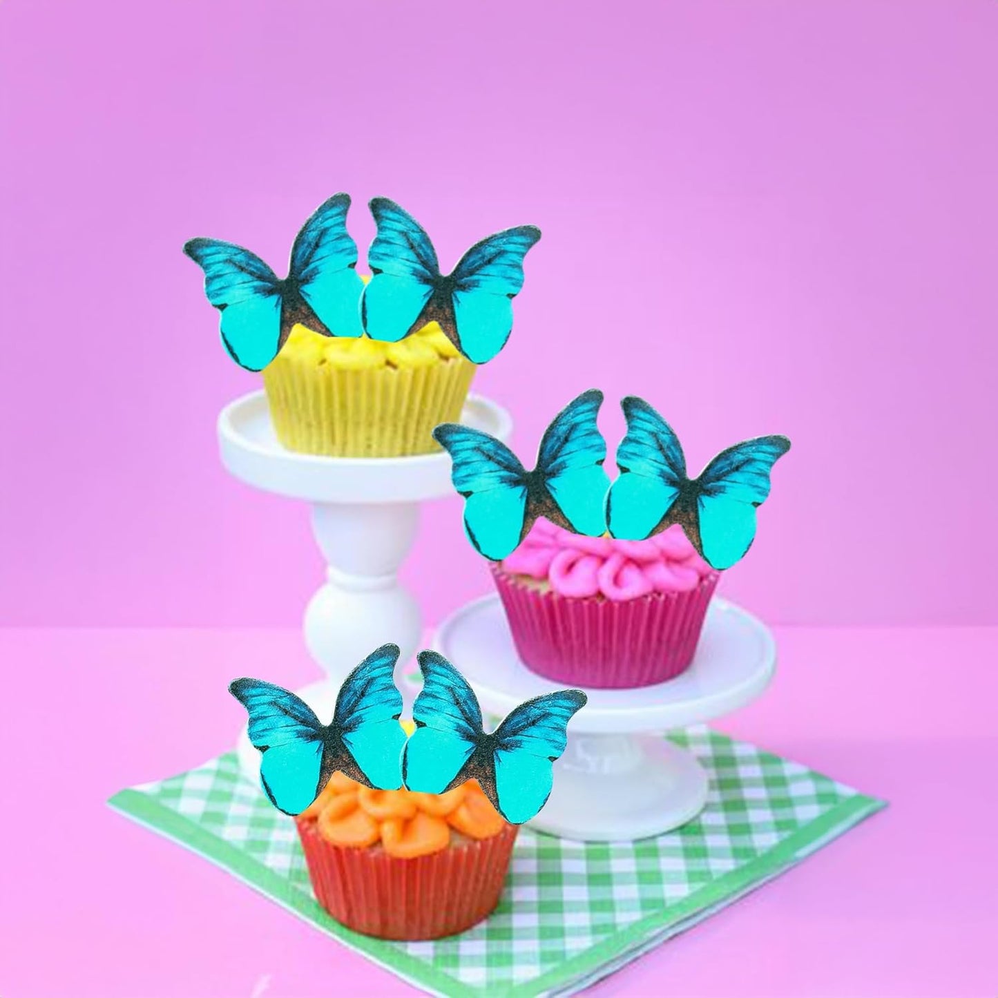 Ephlyn 48Pcs Edible Butterfly Cupcake Toppers Cute 3D Butterfly Cake Picks for Butterfly Theme Baby Shower Bridal Shower Boys Girls Birthday Party Cake Decorations Supplies Green
