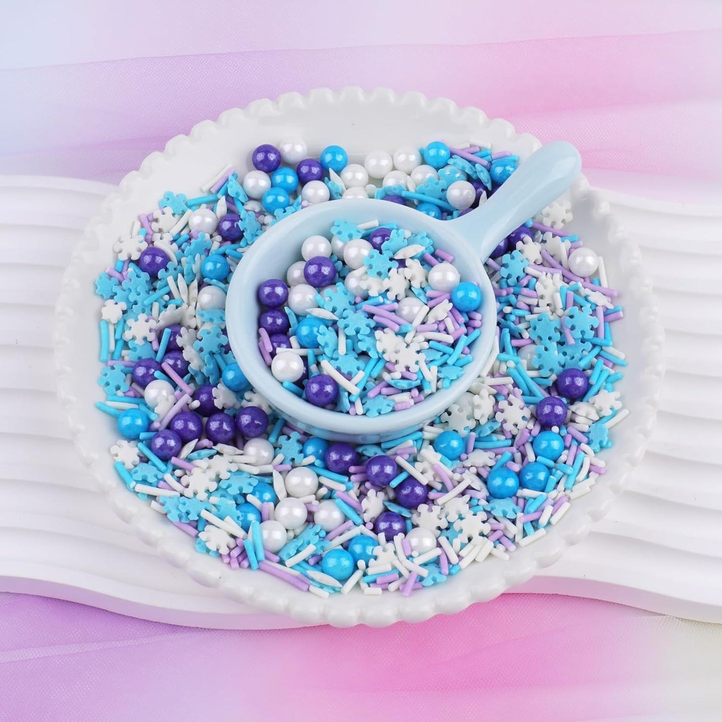 Snowflake Sprinkles for Cake Decorating, Jimmies & Pearl Sugar Mix for Cupcakes, Cookies, Ice Cream & Holiday Desserts, Birthday Party Supllies