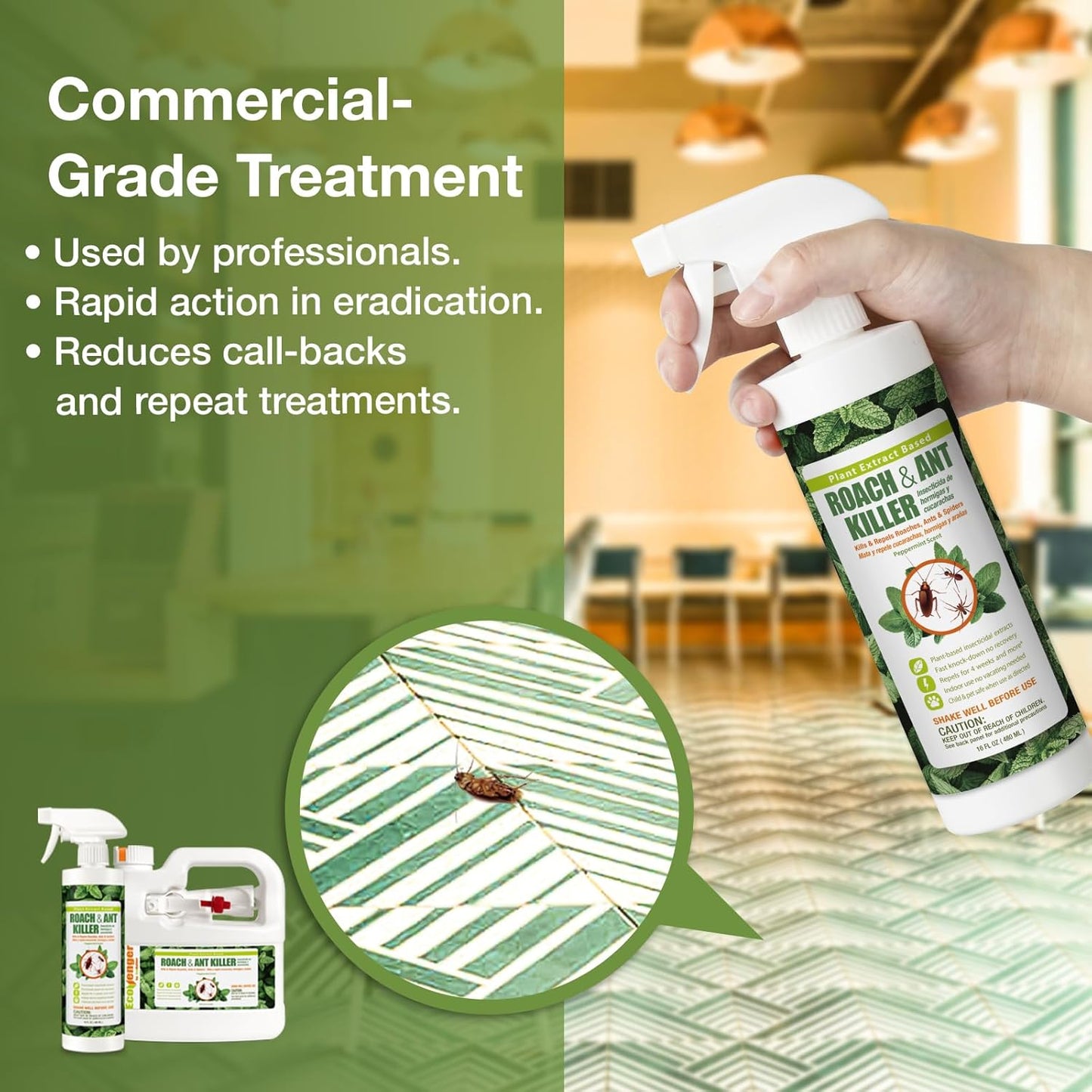 EcoVenger by EcoRaider Roach & Ant Killer 64 oz, Kills on Contact, Kills Ants & Other Indoor & Outdoor Crawling Insects, Natural & Non-Toxic, Pleasant Botanical Scent, Safe for Children & Pets