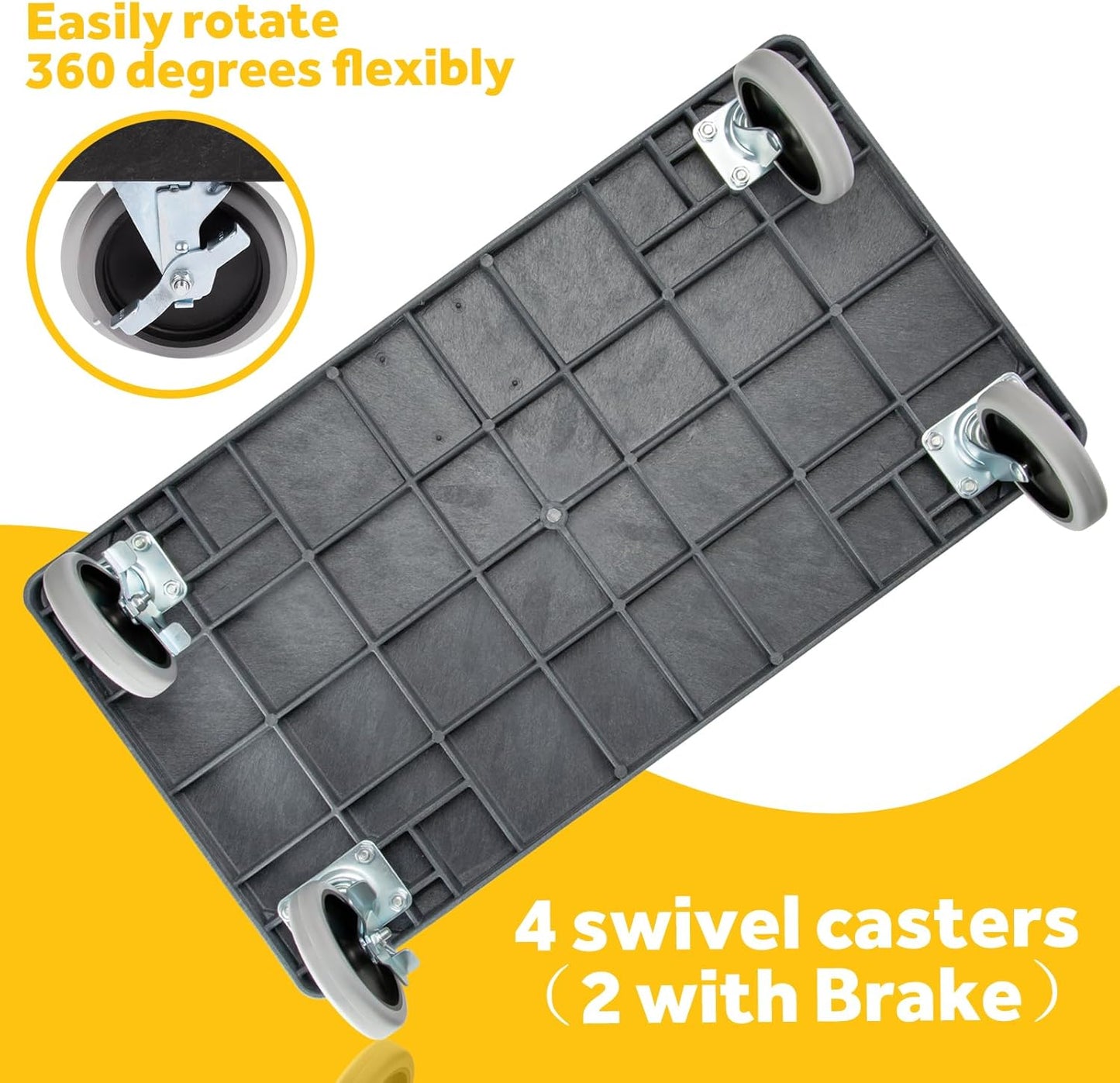 ELAFROS 3 Shelf Heavy Duty Plastic Utility Cart 34 x 17 x 38.5 Inch - Work Cart with Full Swivel Wheels Deep Shelves and Safely Holds up to 550 lbs - 3 Tier Service Cart Tool cart, Gray