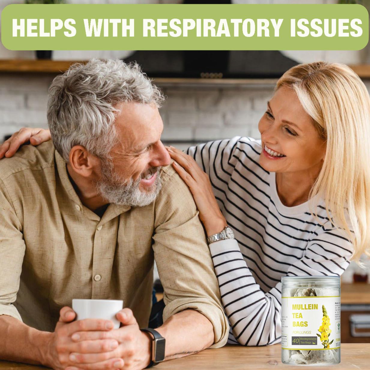 40 Bags Dried Mullein Leaf Tea for Lungs - Lung Detox Cleanse Tea for Smokers - Herbal Mullen Mullien for Breathe Easy - Caffeine-Free, Immune Support