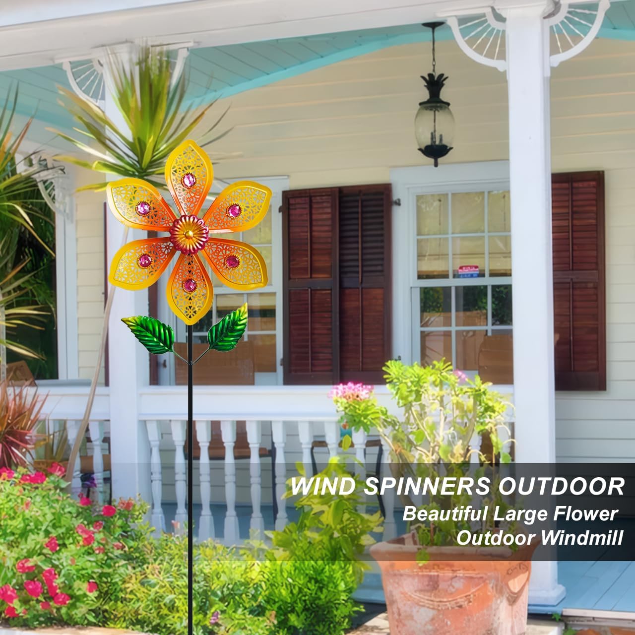 Metal Wind Spinners for Garden Decor Outdoor Windmill Sculptures, Durable Yard Art Wind Spinners Metal Wind Spinner for Patio Lawn Ornament (Bright Orange Flowers)