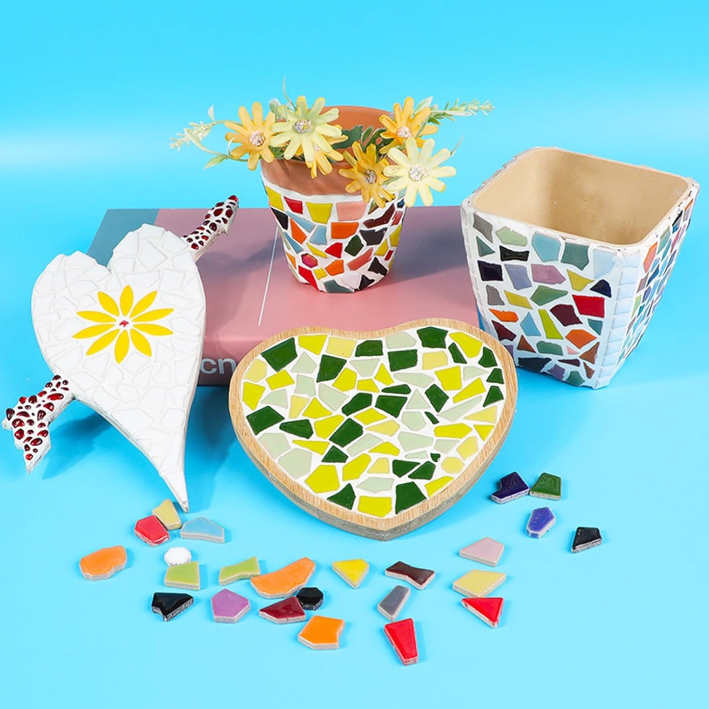 200g Mixed Color Mosaic Tiles Ceramic Mosaic Glass Pieces for Home Decoration or DIY Crafts, Triangles Trapezoids Polygons, Irregular Size (Yellow)