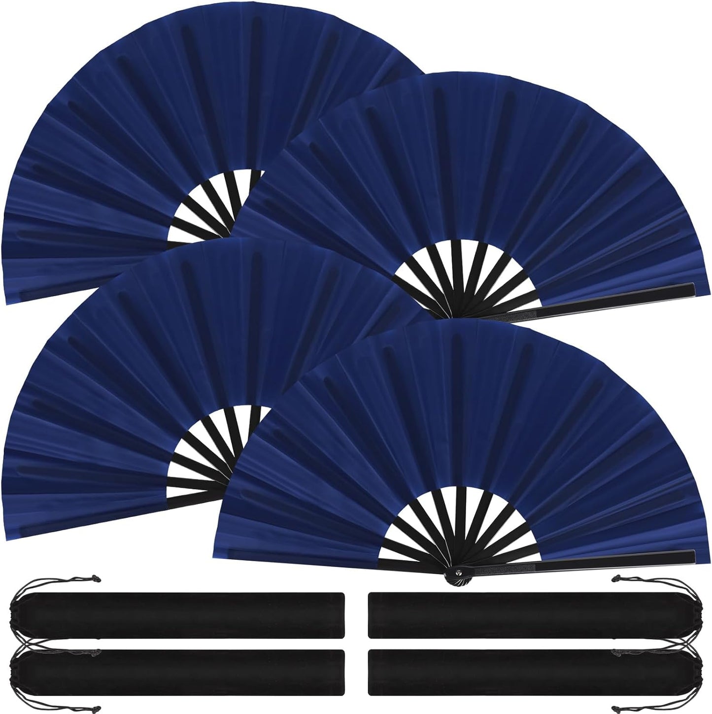 Blulu 4 Pcs 13 Inch Large Folding Hand Fans for Line Dancing Big Clapping Popping Raves Fans Bulk for Dancing Boots on the Ground Festival Party Decoration(classic Style, Navy, 13 Inch)
