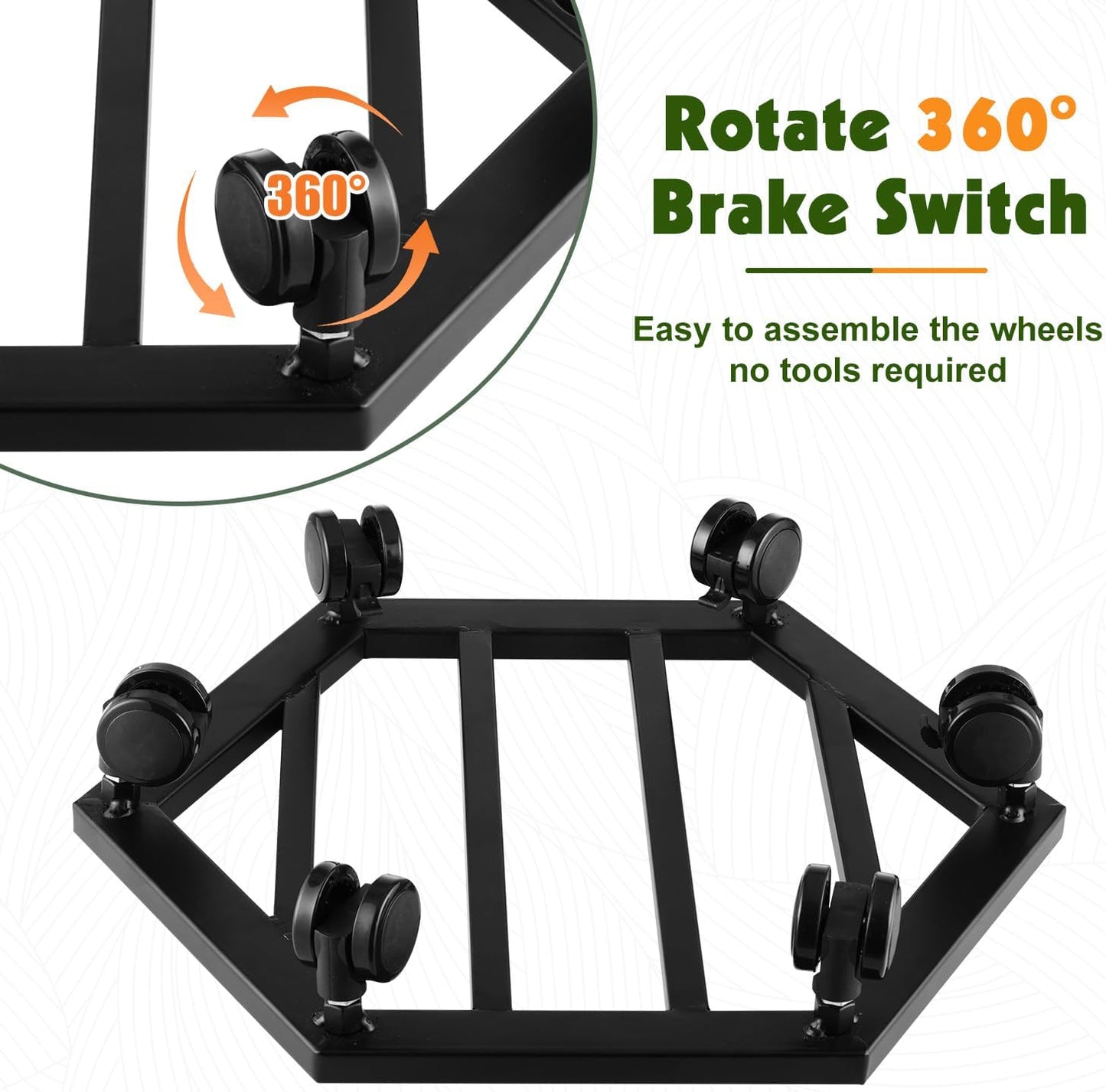 1 Pack 13 inches Large Metal Plant Caddy with Wheels Rolling Plant Stands Heavy-duty Wrought Iron Plant Roller Movers Indoor Outdoor Wheeled Plant Dolly with Casters Tray Coaster, Hexagon black