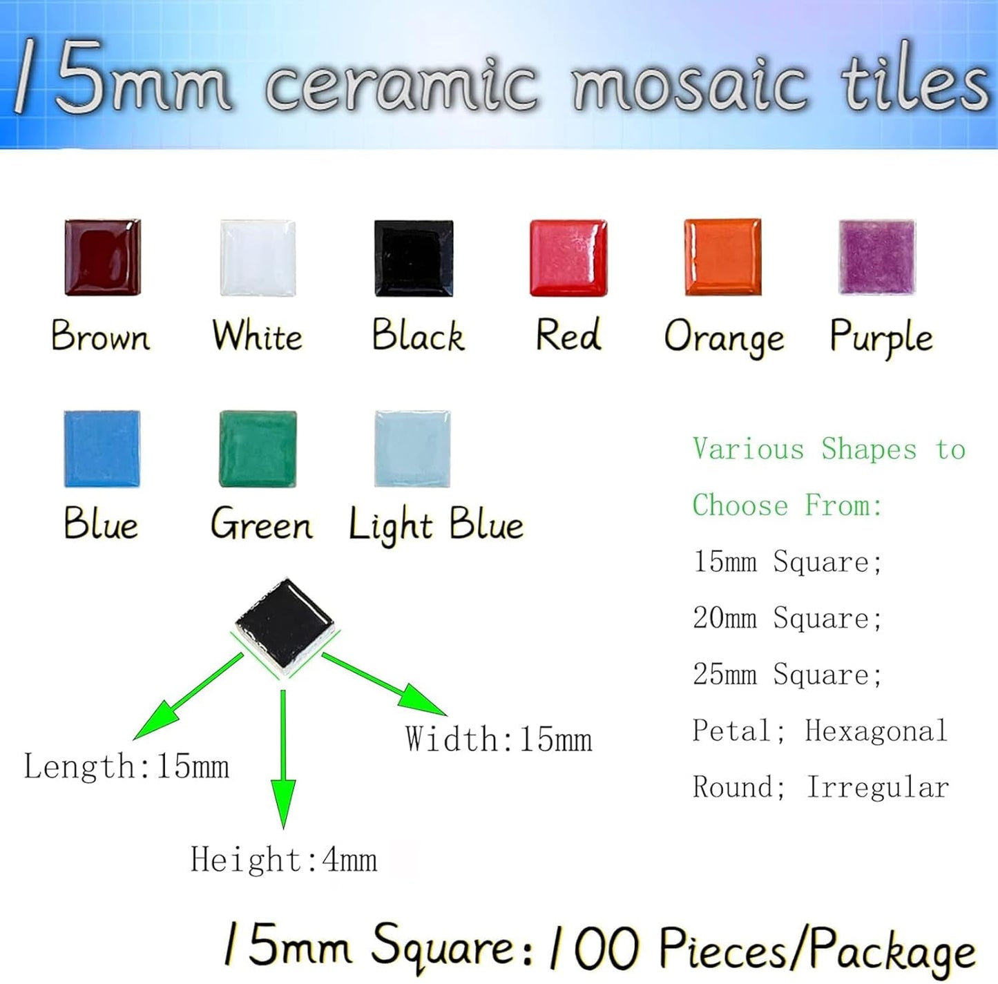 100 Pieces Ceramic Mosaic Tiles 3/5" Square Shapes Mosaic Ceramic Pieces Stained Ceramic Tiles Supplies for Crafts Beginner Mosaic Project Stepping Stones Mosaic Birdhouse Decor - Coffee