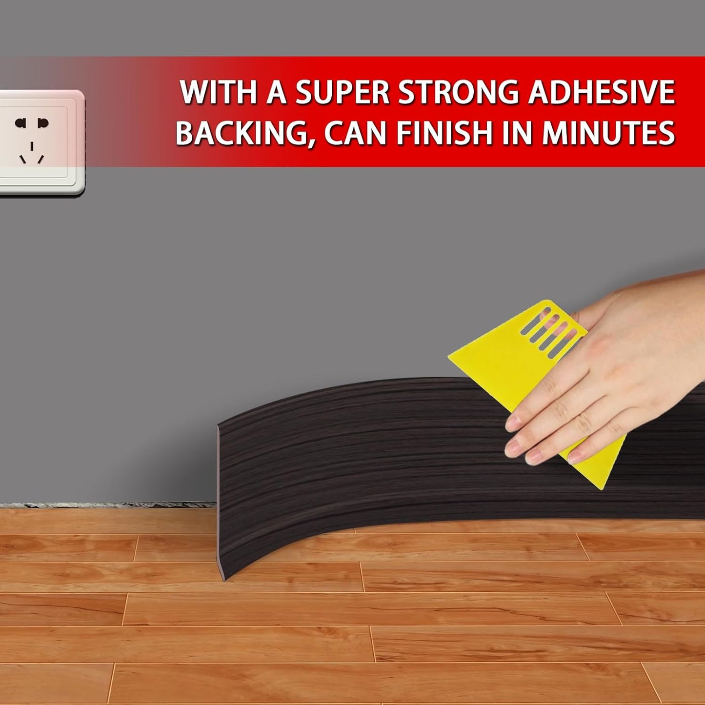 FONUNO Vinyl Wall Base Baseboard Molding Trim 4" Flexible Self Adhesive Rubber Wall Base Moulding Trim Peel and Stick Design, 4 Inch x 60 Feet, Black Walnut Wood Grain