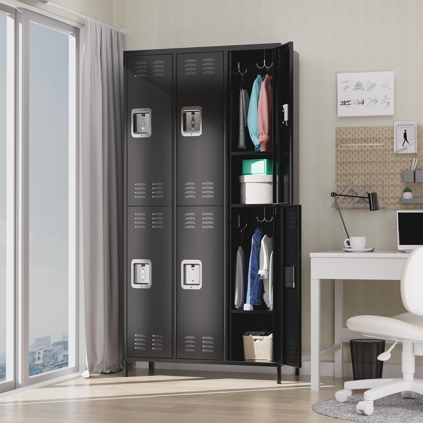 6-Door Metal Locker with Lock, 71”H Metal lockers for Employees, Multi-Use Storage Locker for Employees, School, Office, Gym, Home, Garage, Industrial - Assembly Required