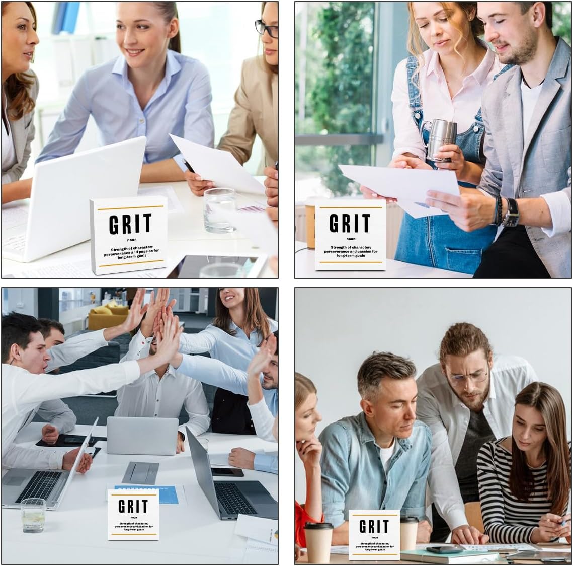 Grit Noun Entrepreneur White Wooden Box Sign, Inspirational Office Decor Decorative Table Shelf Desk Decor, Rustic Workplace Farmhouse Home Bedroom Classroom Decor Office Decorations Desk Accessories