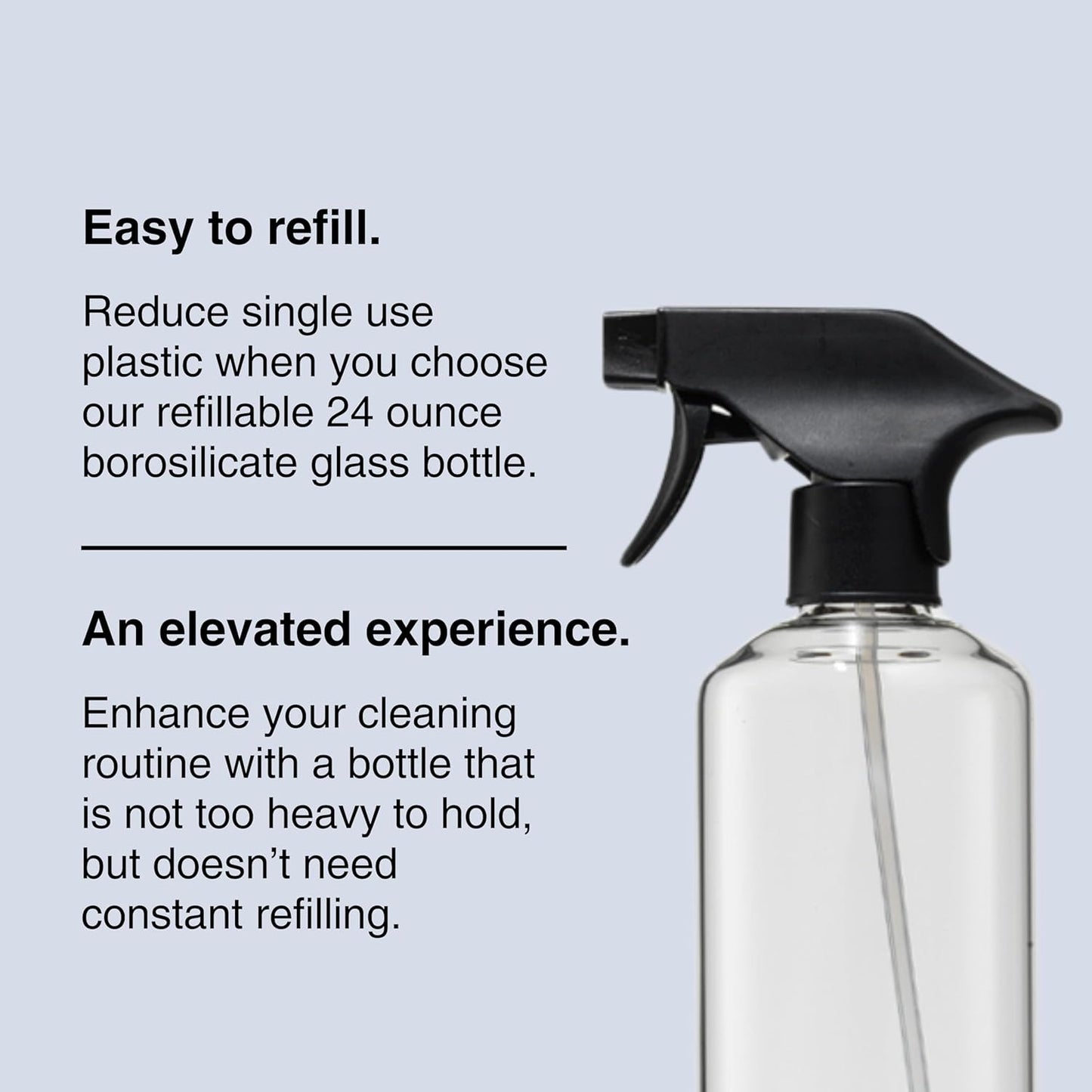 Public Goods Empty Glass Spray Bottle for Bathroom Cleaner | Refillable Spray Bottle for Cleaning | Made with Clear Borosilicate Glass for Toilets, Tile, Showers, Sinks | BPA Free | 24 Oz